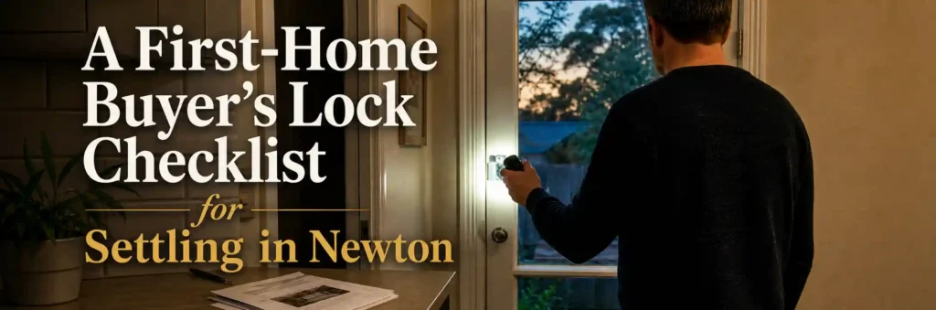 First-home buyer checking the locks and entry door of a Newton home